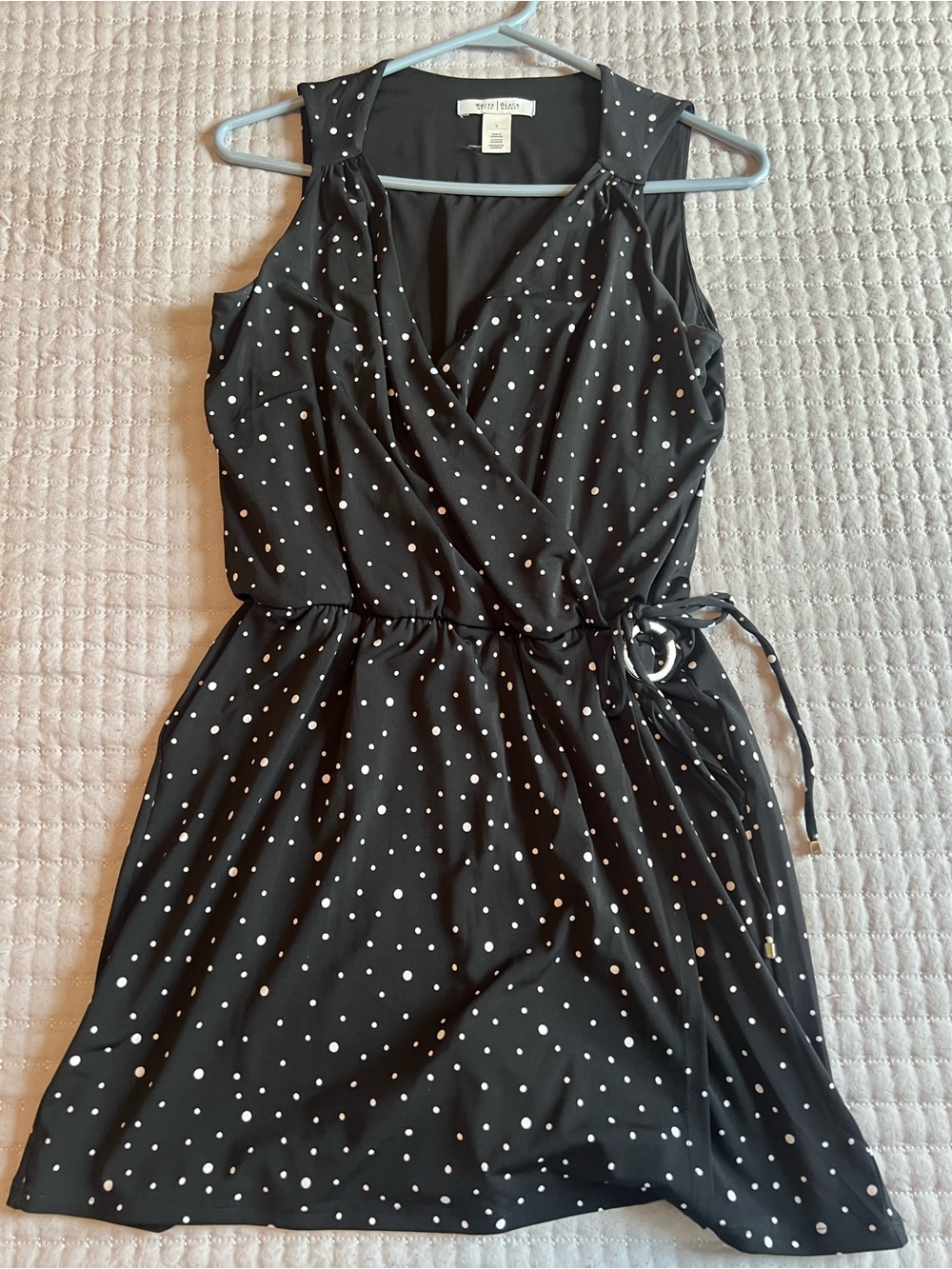 White House Black Market Black & White Polka Dot Sleeveless Wrap Dress
